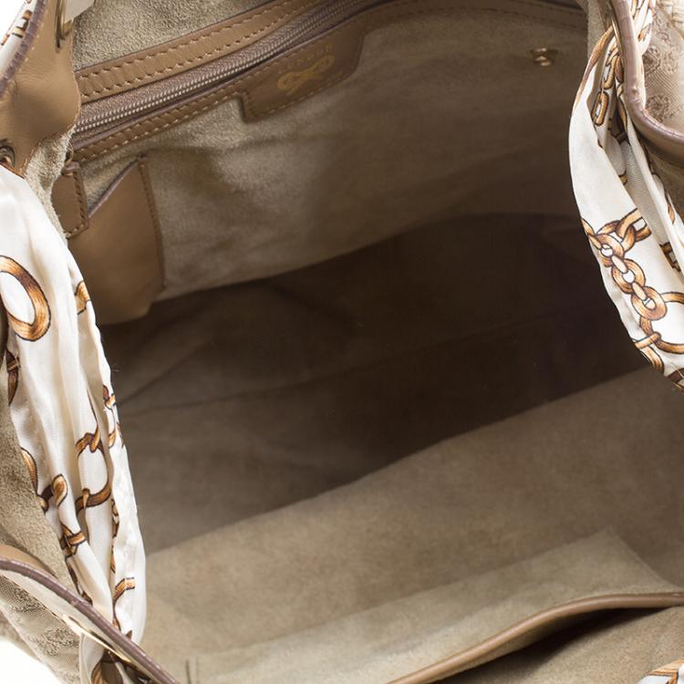 Pre Owned Anya Hindmarch Dark Beige Canvas and Leather Scarf Hobo