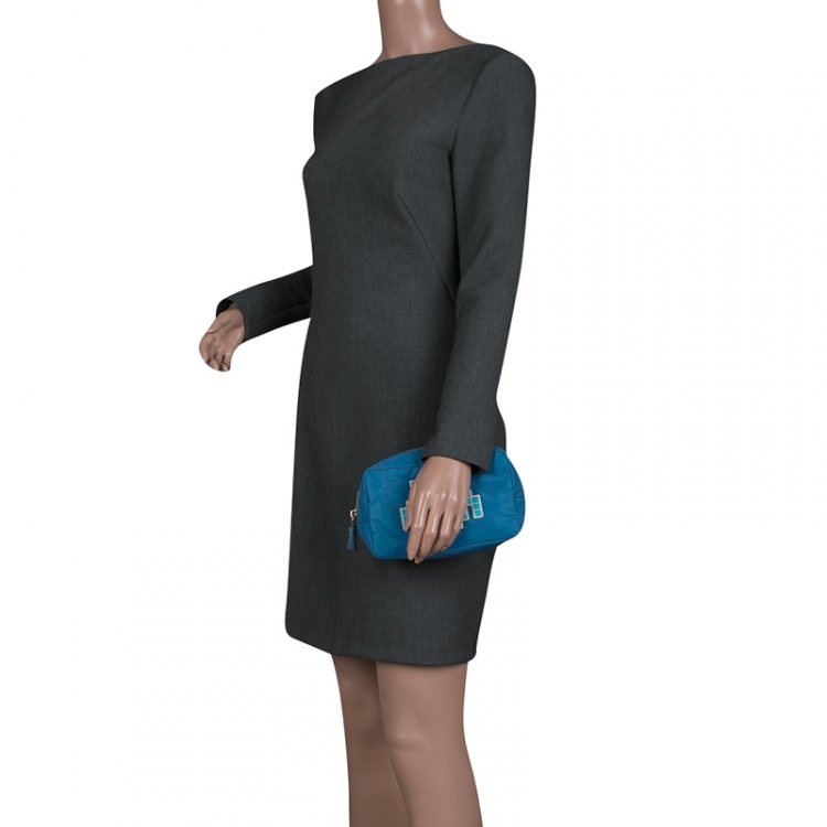 Pre Owned Anya Hindmarch Blue Nylon Space Invader Cosmetic Pouch