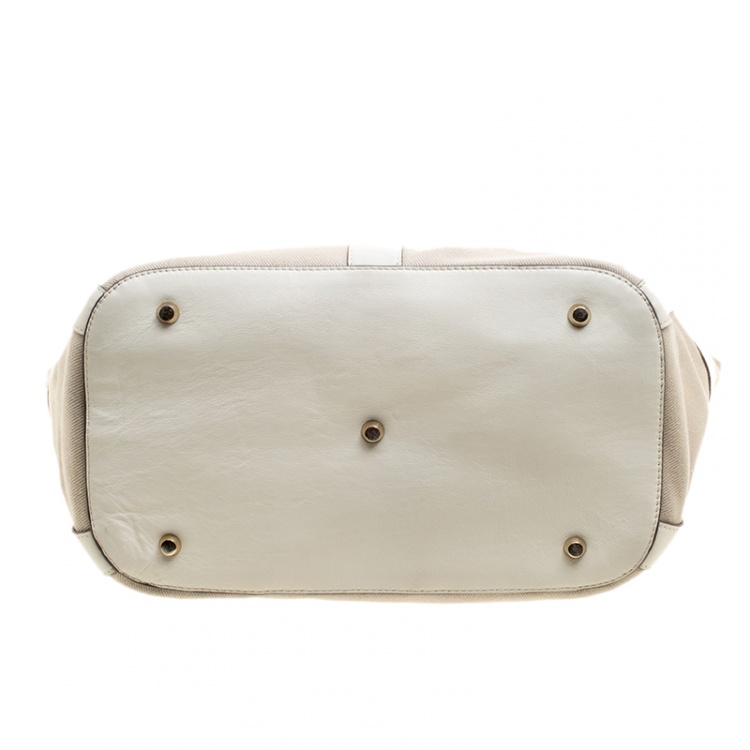 Pre Owned Anya Hindmarch Beige/Off White Fabric and Leather Hobo