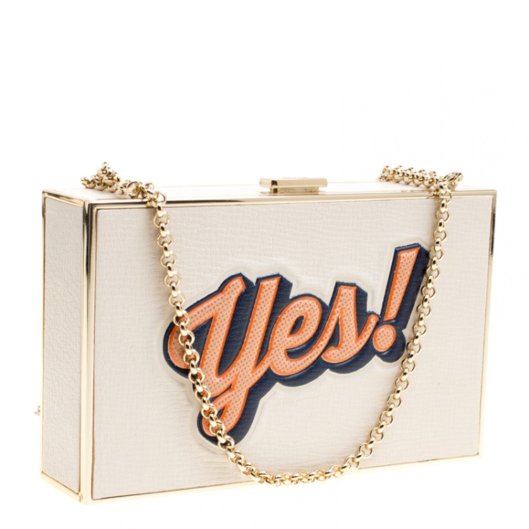 Pre Owned Anya Hindmarch White Leather Imperial Yes / No Box Clutch