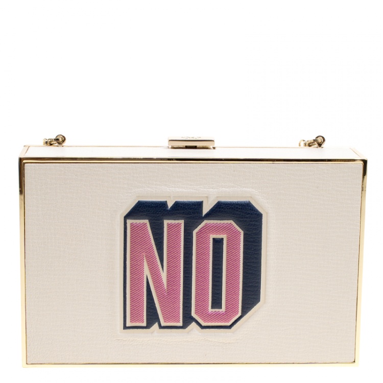 Pre Owned Anya Hindmarch White Leather Imperial Yes / No Box Clutch