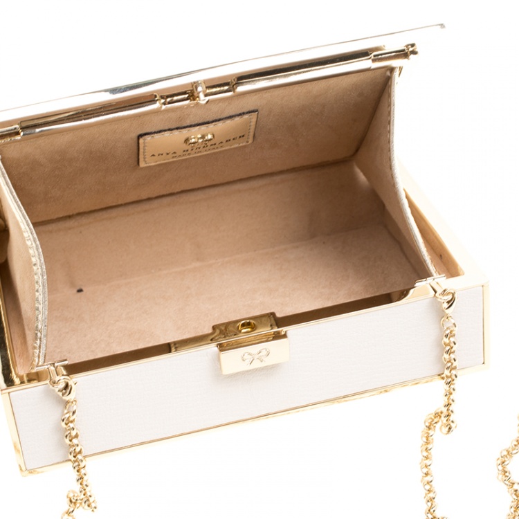 Pre Owned Anya Hindmarch White Leather Imperial Yes / No Box Clutch