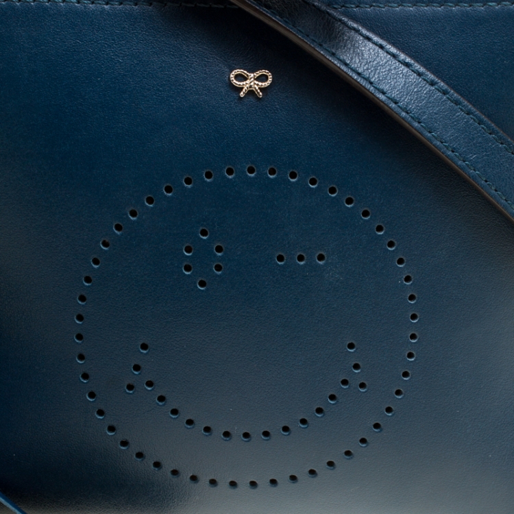 Pre Owned Anya Hindmarch Blue Leather Smiley Crossbody Bag