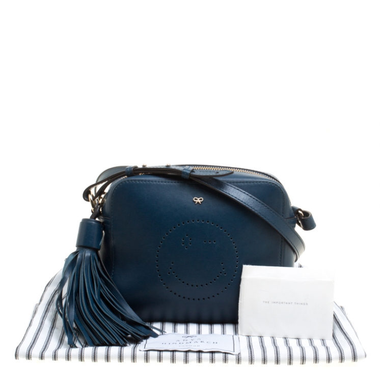 Pre Owned Anya Hindmarch Blue Leather Smiley Crossbody Bag