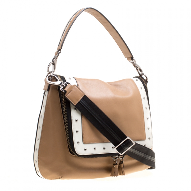 Pre Owned Anya Hindmarch Beige/White Leather Vere Studded Top Handle Bag