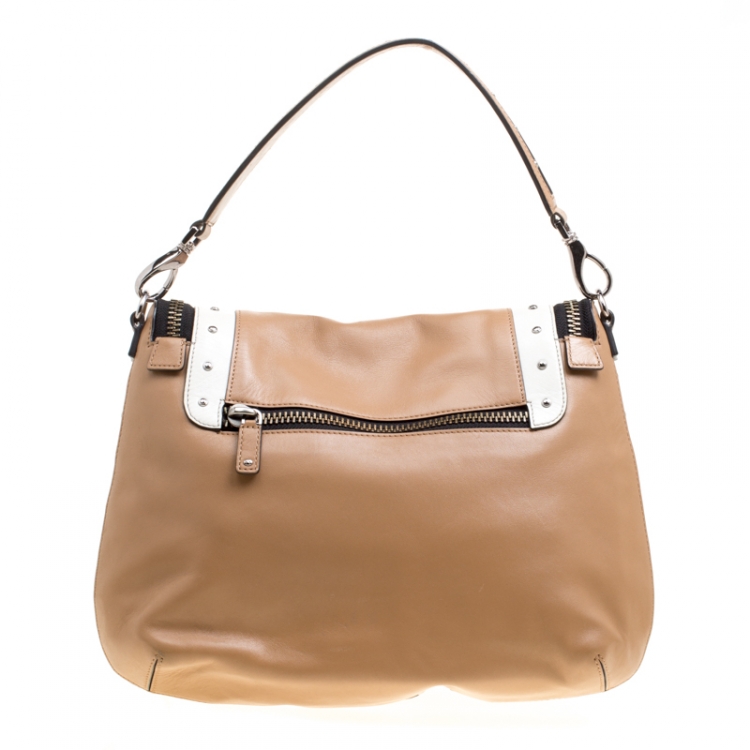Pre Owned Anya Hindmarch Beige/White Leather Vere Studded Top Handle Bag