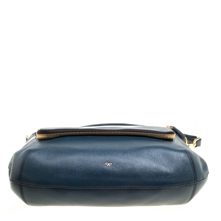 Pre Owned Anya Hindmarch Blue Leather Maxi Zip Arrow Shoulder Bag