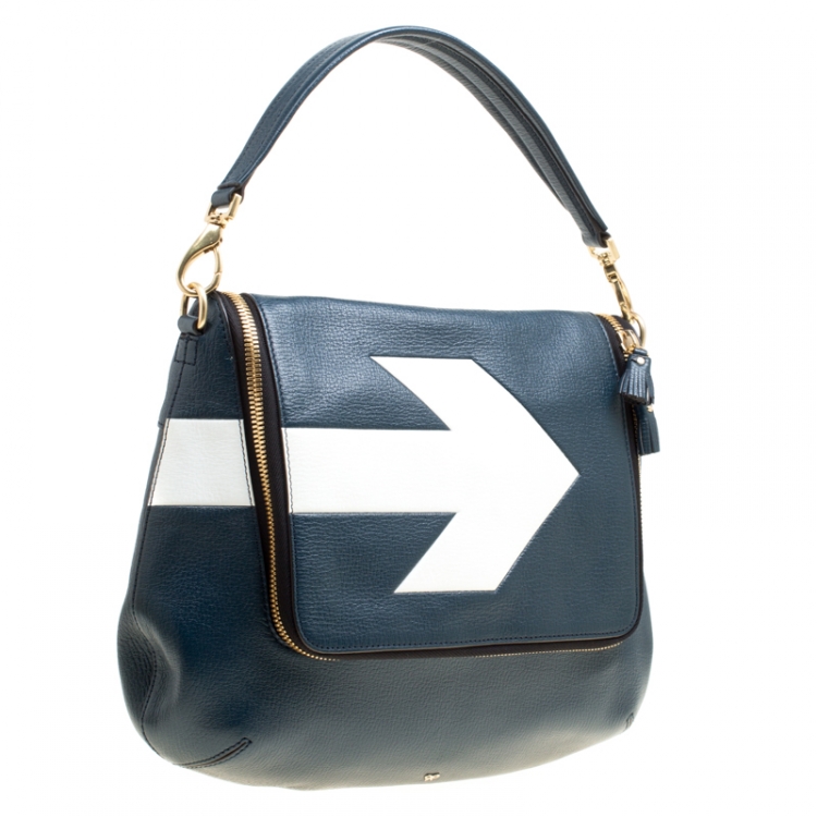 Pre Owned Anya Hindmarch Blue Leather Maxi Zip Arrow Shoulder Bag