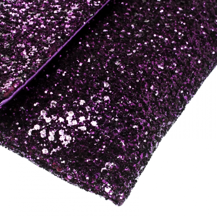Pre Owned Anya Hindmarch Metallic Purple Glitter Valorie Clutch
