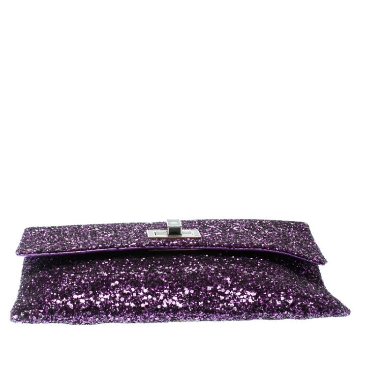 Pre Owned Anya Hindmarch Metallic Purple Glitter Valorie Clutch