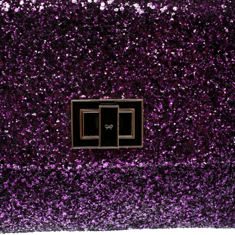Pre Owned Anya Hindmarch Metallic Purple Glitter Valorie Clutch