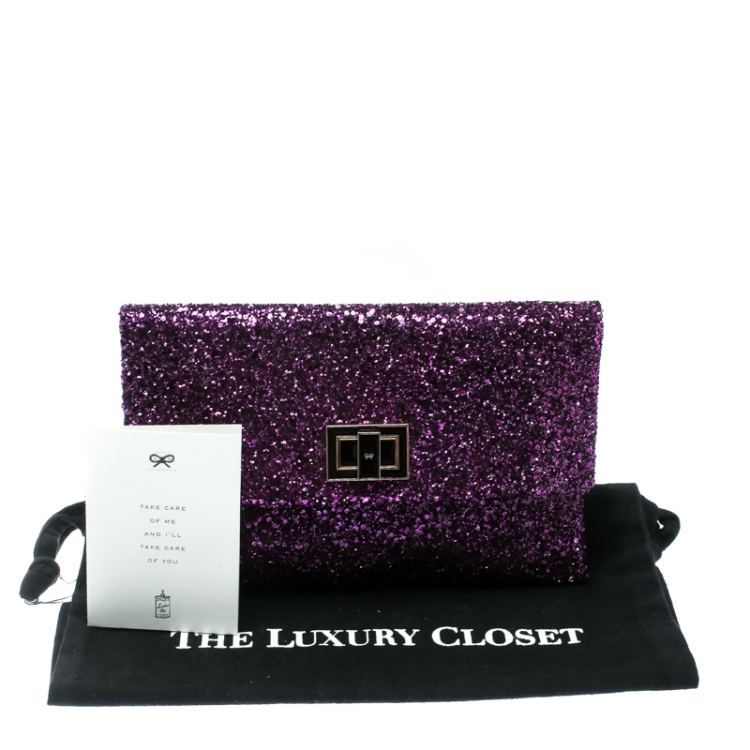 Pre Owned Anya Hindmarch Metallic Purple Glitter Valorie Clutch