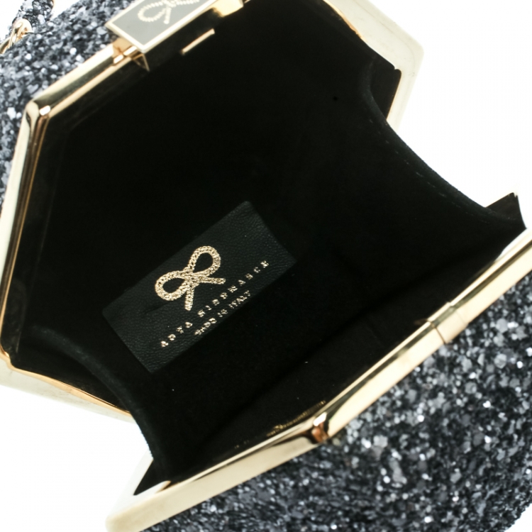 Pre Owned Anya Hindmarch Grey Glitter Casper Clutch 