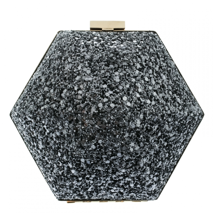Pre Owned Anya Hindmarch Grey Glitter Casper Clutch 