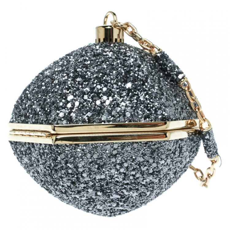 Pre Owned Anya Hindmarch Grey Glitter Casper Clutch 