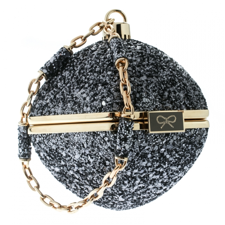 Pre Owned Anya Hindmarch Grey Glitter Casper Clutch 