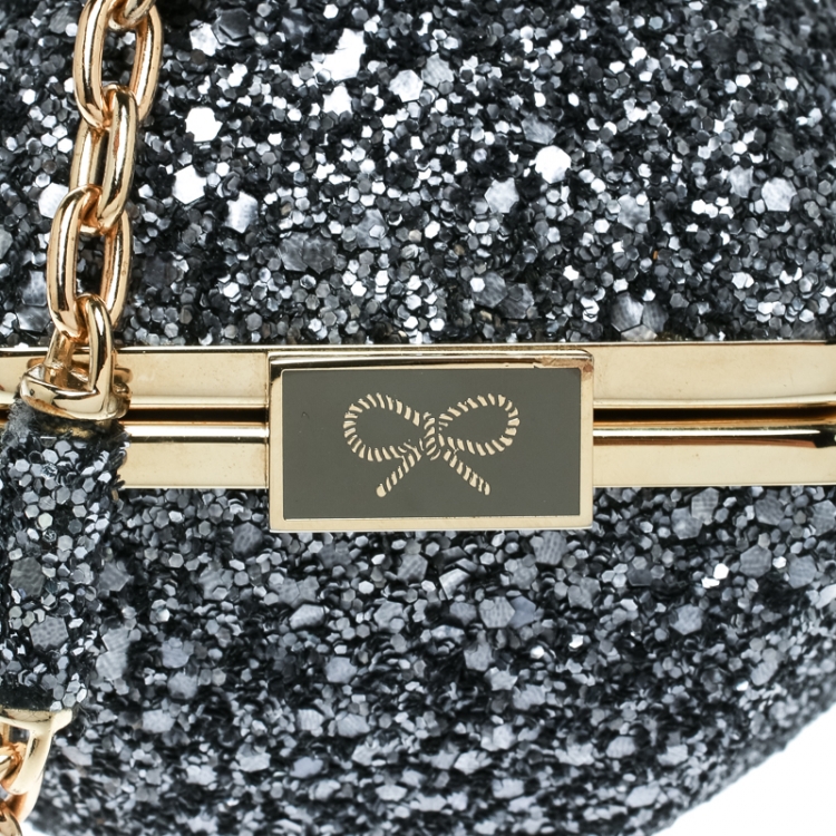 Pre Owned Anya Hindmarch Grey Glitter Casper Clutch 