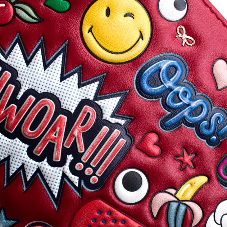 Pre Owned Anya Hindmarch Red Leather Wink Sticker Crossbody Bag