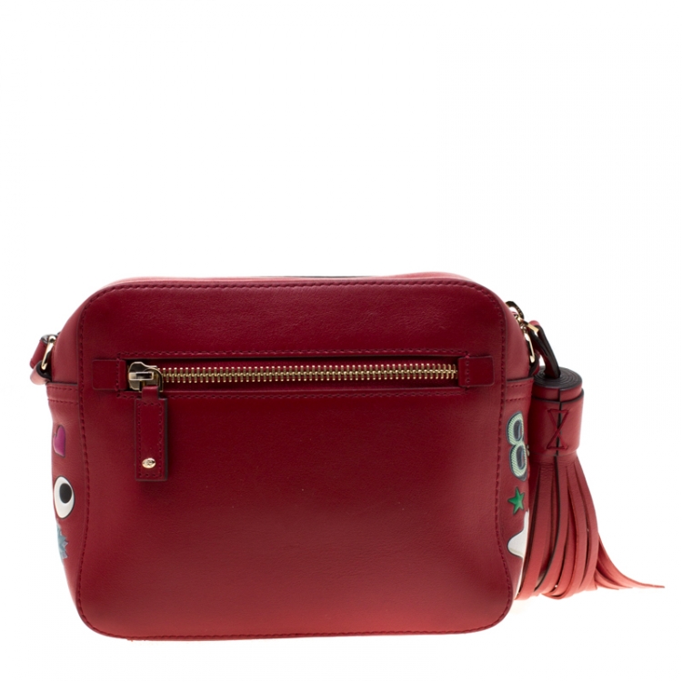 Pre Owned Anya Hindmarch Red Leather Wink Sticker Crossbody Bag