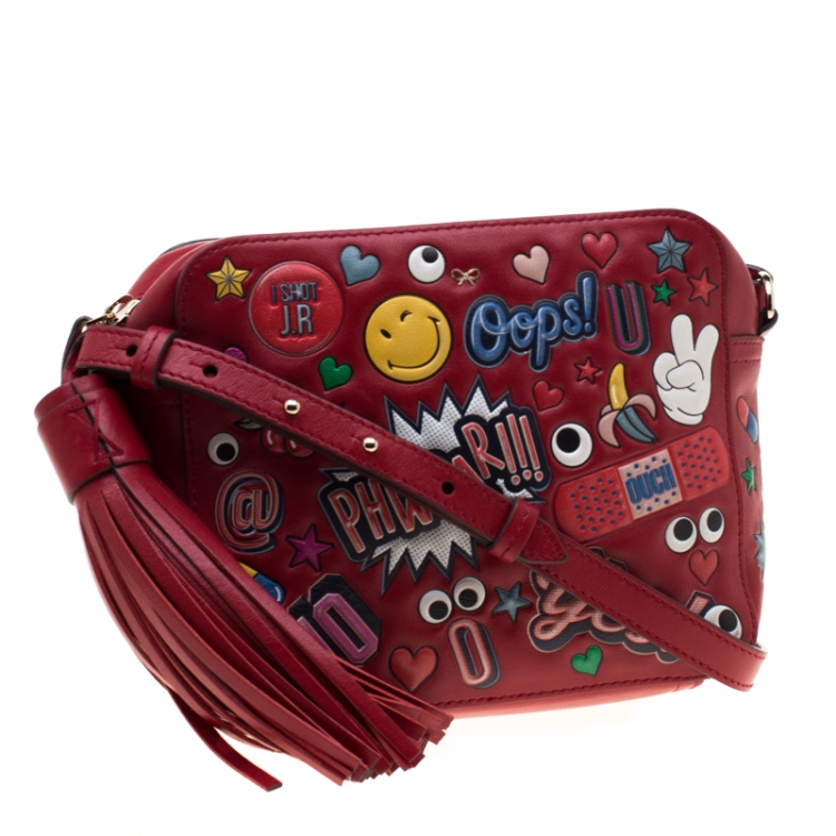 Pre Owned Anya Hindmarch Red Leather Wink Sticker Crossbody Bag