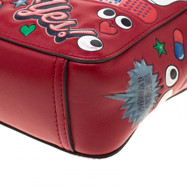 Pre Owned Anya Hindmarch Red Leather Wink Sticker Crossbody Bag
