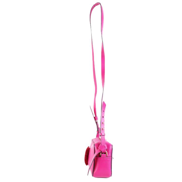 Pre Owned Anya Hindmarch Fuschia Pink Leather Fur Heart Crossbody Bag