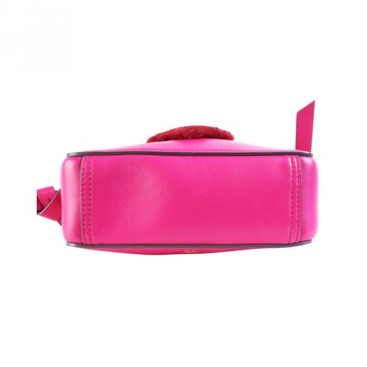Pre Owned Anya Hindmarch Fuschia Pink Leather Fur Heart Crossbody Bag