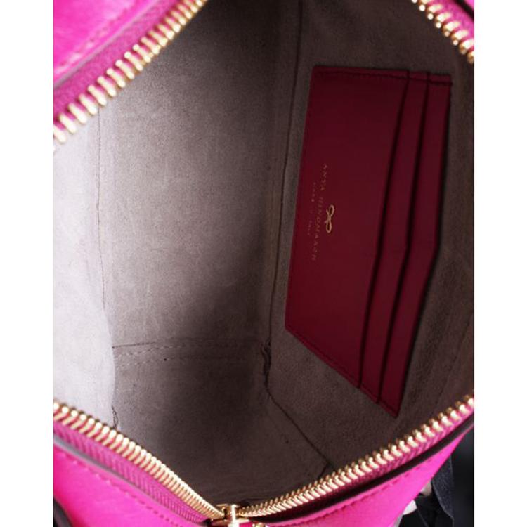 Pre Owned Anya Hindmarch Fuschia Pink Leather Fur Heart Crossbody Bag