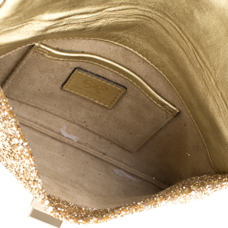 Pre Owned Anya Hindmarch Metallic Gold Glitter Valorie Clutch