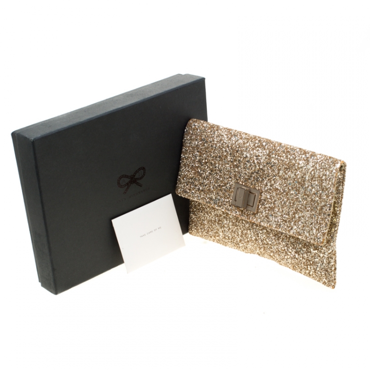 Pre Owned Anya Hindmarch Metallic Gold Glitter Valorie Clutch