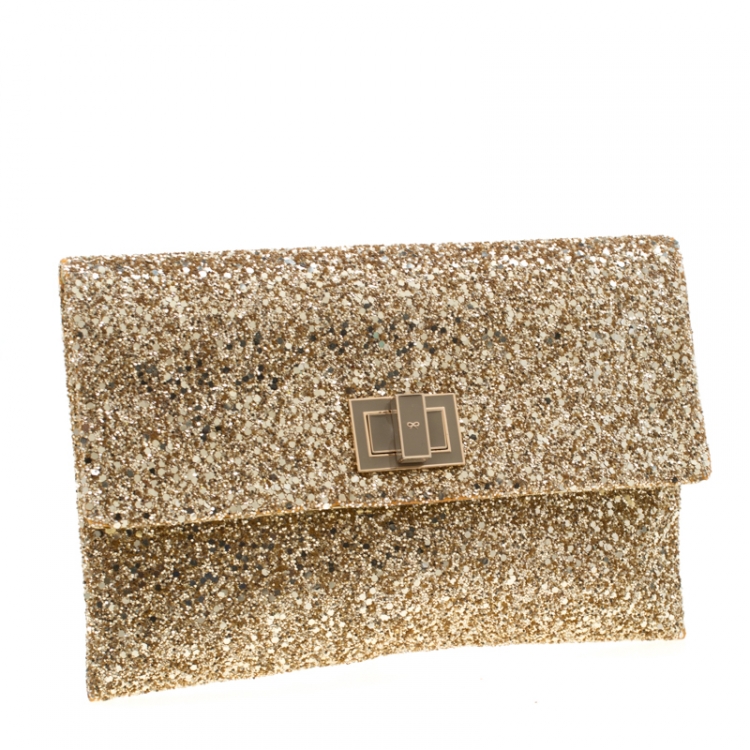 Pre Owned Anya Hindmarch Metallic Gold Glitter Valorie Clutch