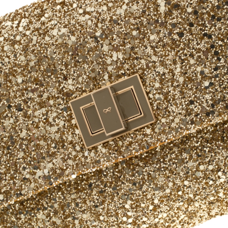 Pre Owned Anya Hindmarch Metallic Gold Glitter Valorie Clutch