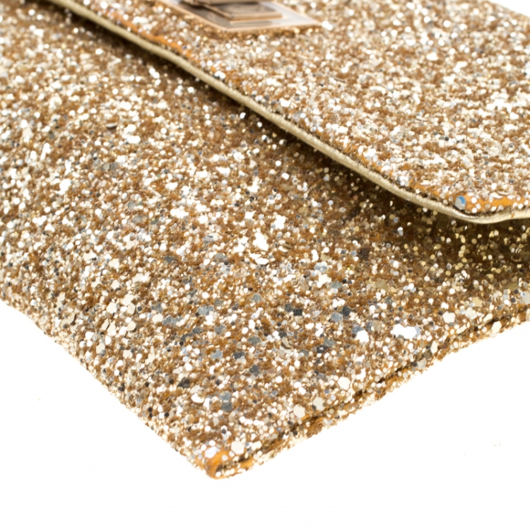 Pre Owned Anya Hindmarch Metallic Gold Glitter Valorie Clutch