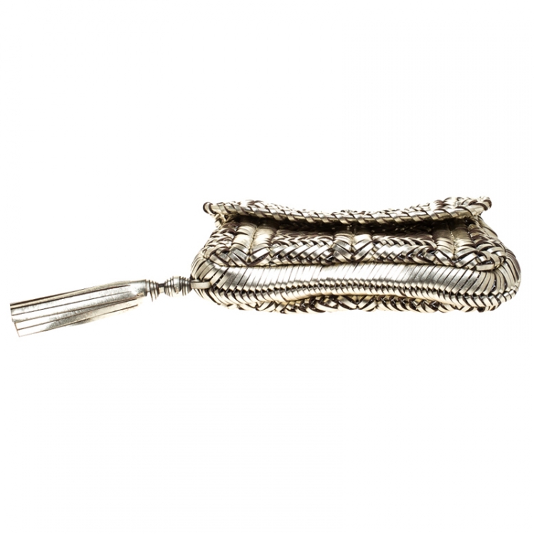Pre Owned Anya Hindmarch Metallic Gold Leather Rossum Woven Clutch