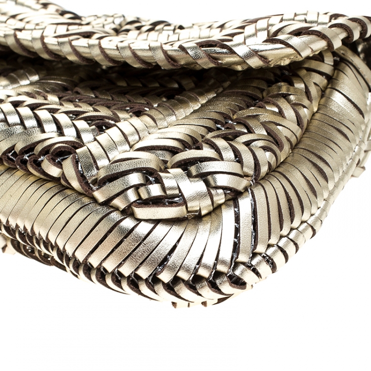 Pre Owned Anya Hindmarch Metallic Gold Leather Rossum Woven Clutch