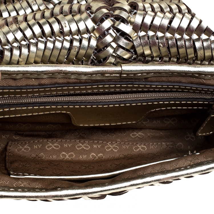 Pre Owned Anya Hindmarch Metallic Gold Leather Rossum Woven Clutch