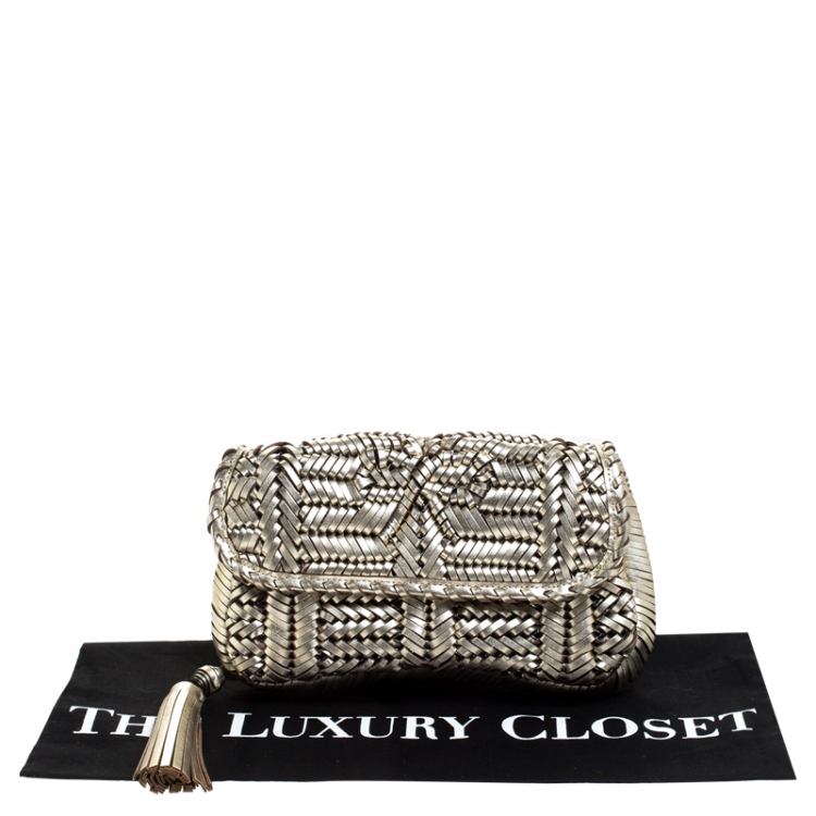 Pre Owned Anya Hindmarch Metallic Gold Leather Rossum Woven Clutch