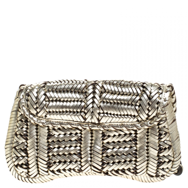 Pre Owned Anya Hindmarch Metallic Gold Leather Rossum Woven Clutch