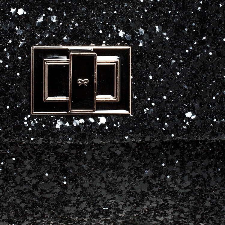 Pre Owned Anya Hindmarch Black Glitter Flap Clutch