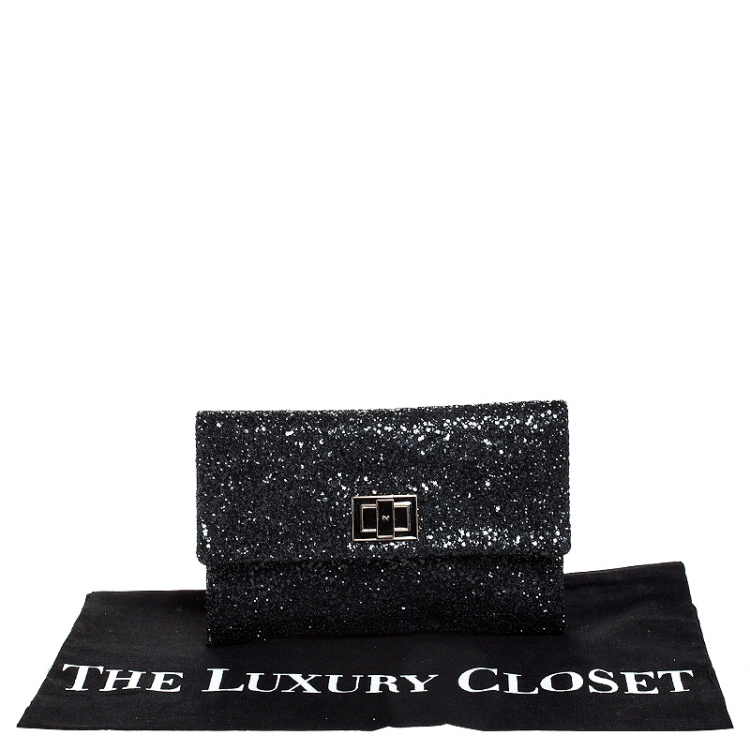 Pre Owned Anya Hindmarch Black Glitter Flap Clutch