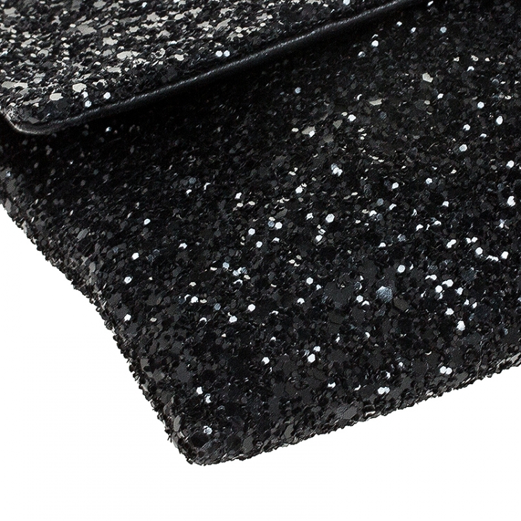 Pre Owned Anya Hindmarch Black Glitter Flap Clutch