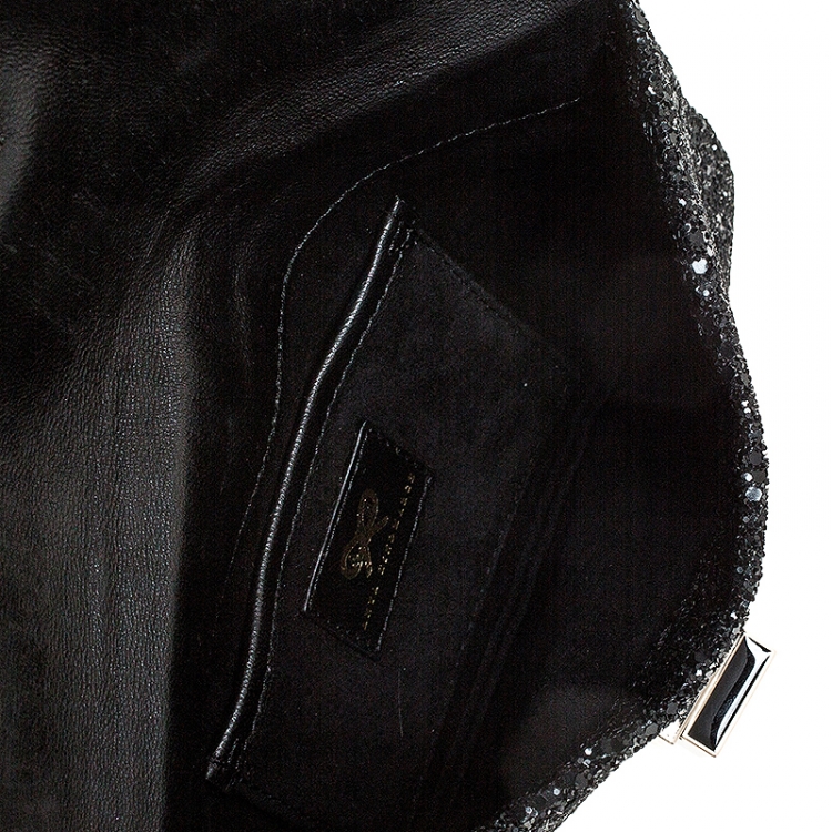 Pre Owned Anya Hindmarch Black Glitter Flap Clutch