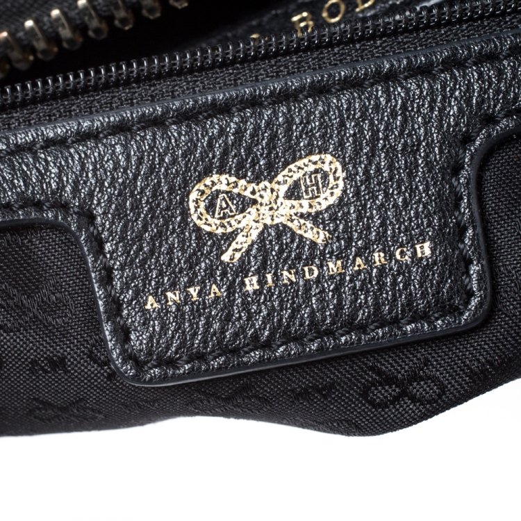 Pre Owned Anya Hindmarch Black Woven Leather Huxley Tote