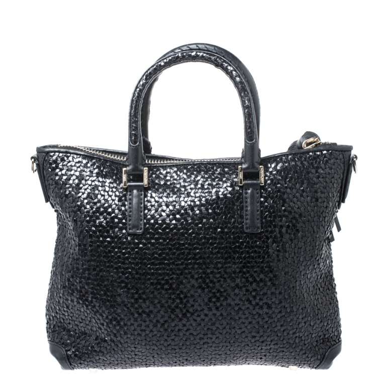 Pre Owned Anya Hindmarch Black Woven Leather Huxley Tote