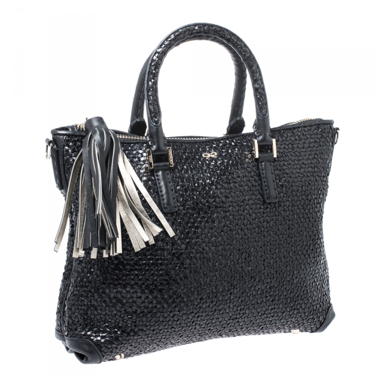 Pre Owned Anya Hindmarch Black Woven Leather Huxley Tote