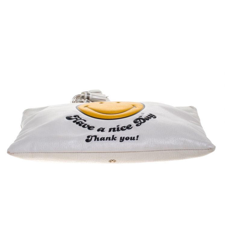 Pre Owned  Anya Hindmarch White Leather Have a nice Day Georgiana Clutch 