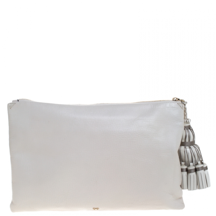 Pre Owned  Anya Hindmarch White Leather Have a nice Day Georgiana Clutch 