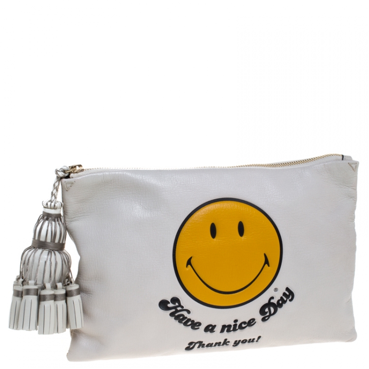 Pre Owned  Anya Hindmarch White Leather Have a nice Day Georgiana Clutch 
