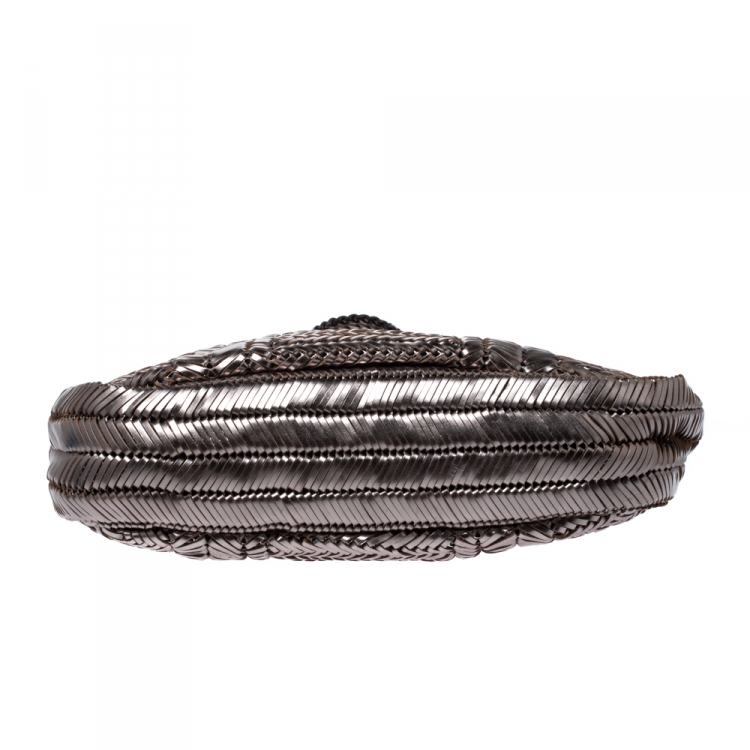 Pre Owned Anya Hindmarch Metallic SIlver Woven Leather Neeson Bag