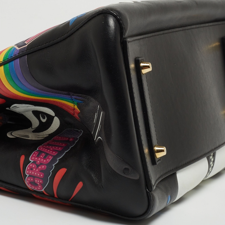 Pre Owned Anya Hindmarch Black Leather Ebury All Over Stickers Tote